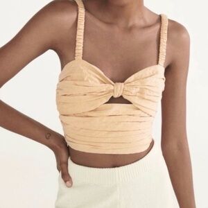 Zara Beige Ruched Bow Crop Top